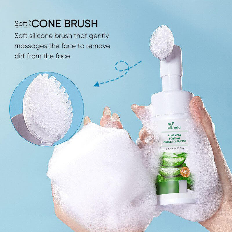 private label aloe vera cleansing mousse with brush oil control 3 in 1 foam cleanser